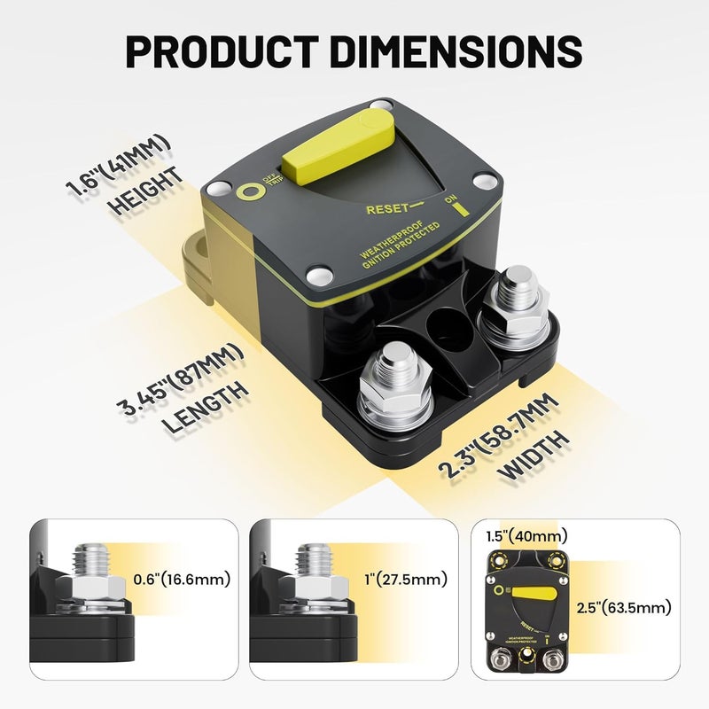 RED WOLF 200A Circuit Breaker Switch Manual Reset DC 12-24V, 5/16"-M8 Stud for Car Audio RV Marine Boat Truck Trolling Motors Stereo Audio Electronic Battery Solar System - Image 4